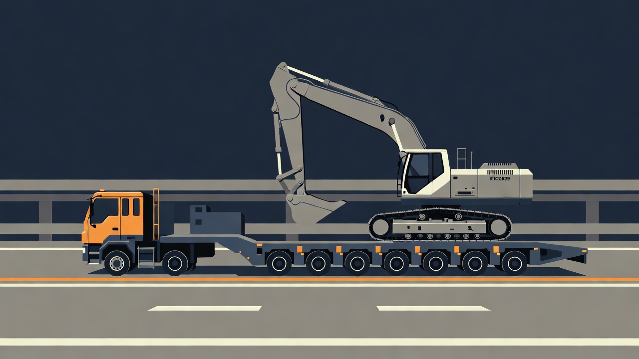 Schwertransport einer Maschine vom Hafen zur Baustelle